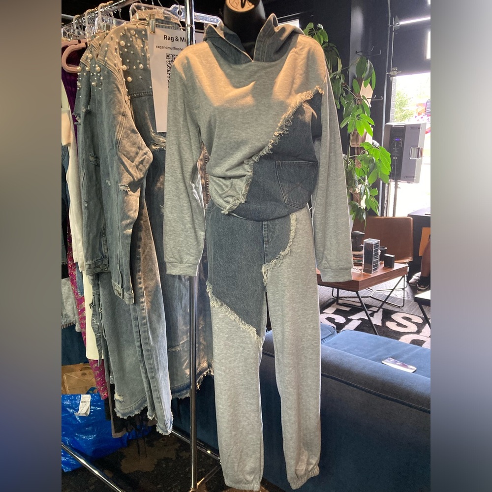 Denim Insert Sweatsuit - Picture 9 of 11